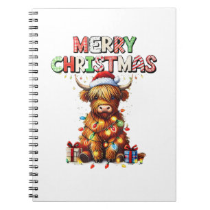 Carnet Bébé mignon vache Highland avec lumières de Noël