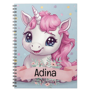 Carnet Bébé rose magique Unicorn Stars Nom personnalisé