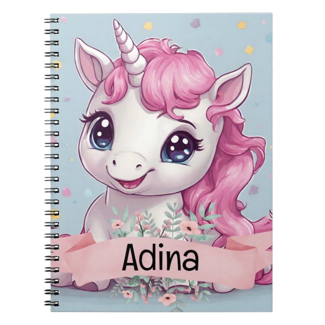 Carnet Bébé rose magique Unicorn Stars Nom personnalisé (Devant)