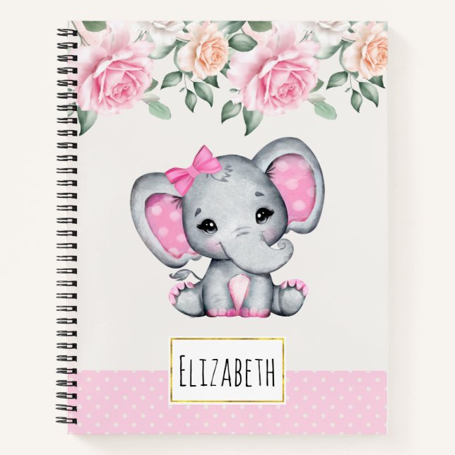 Carnet Bébé rose mignon éléphant et frontière Rose (Devant)