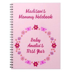Carnet Bébé rose Papillons et fleurs Nouvelle maman