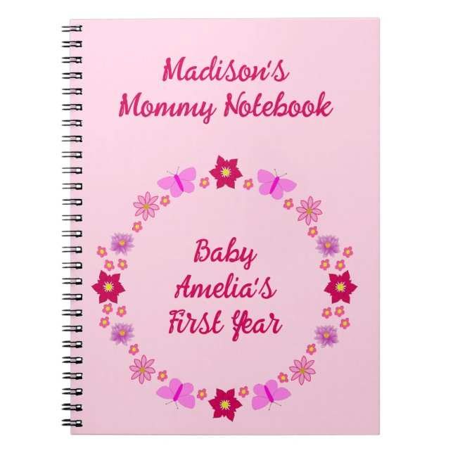 Carnet Bébé rose Papillons et fleurs Nouvelle maman (Devant)