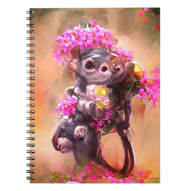 Carnet Bébé singe avec fleurs (Devant)