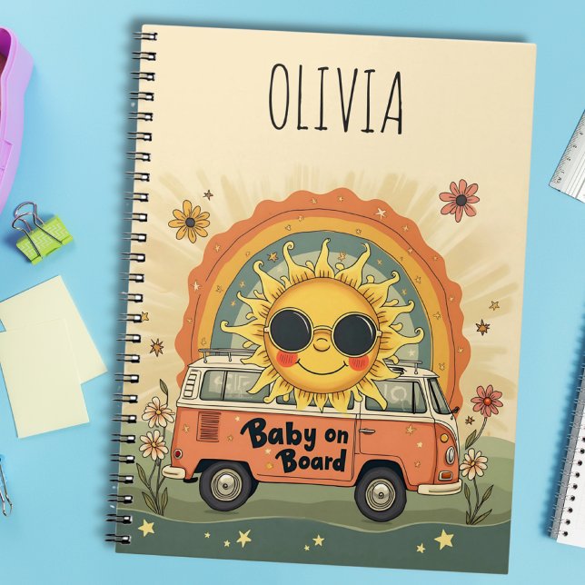 Carnet Bébé souriant rétro funky Soleil, vibrations de pa (Créateur téléchargé)