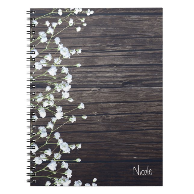 Carnet Bébé's Breath Floral & Dark Rustic Wood Country (Devant)