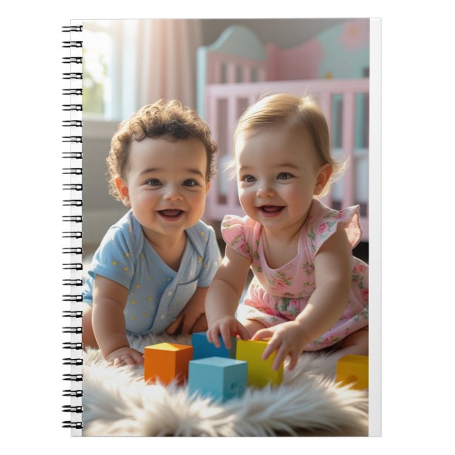 Carnet Bébés joyeux jouant sur un tapis de fourrure doux  (Devant)