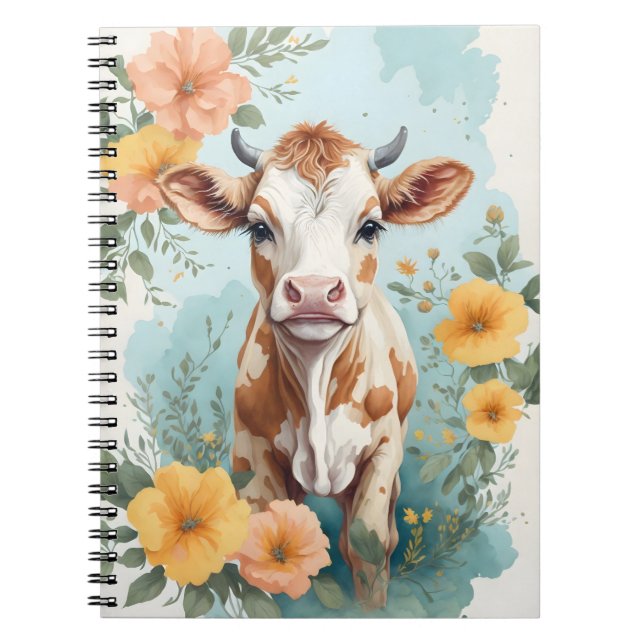 Carnet Bébés mignons animaux | Vache adorable Fleur de ve (Devant)