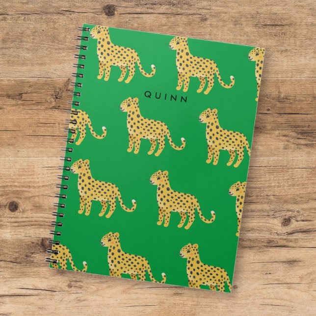 Carnet Bébés Mignons Guépard Léopard Vert avec Nom (Créateur téléchargé)
