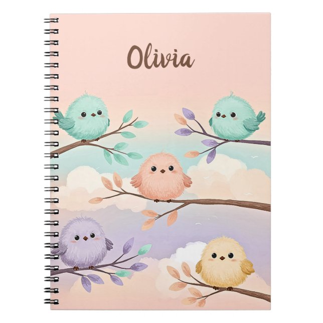 Carnet Bébés oiseaux dodus et mignons sur des branches (Devant)