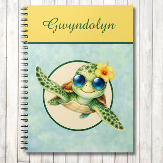 Carnet Bébés tortues de mer mignonnes avec des fleurs tro