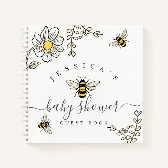 Carnet Bee Baby Shower Guest Book for Bumble Bee Shower (Devant)