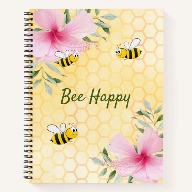 Carnet Bee Happy bumble abeilles jaune nid d'abeille (Devant)