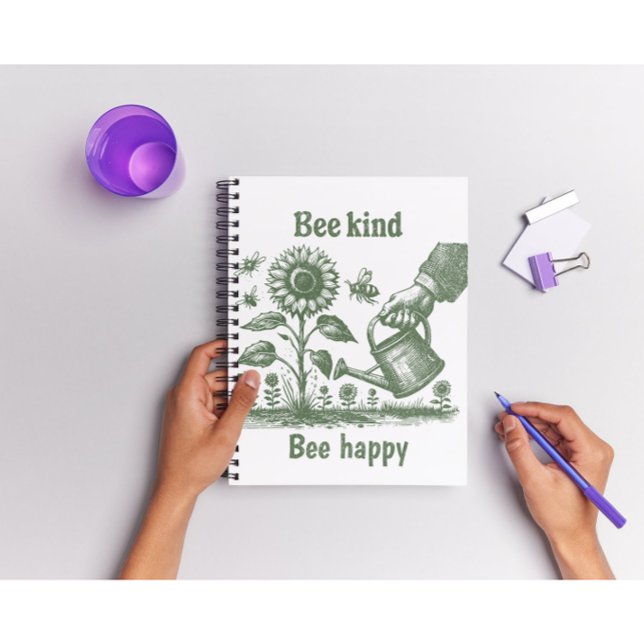Carnet Bee Kind Bee Happy Tournesol Gravure sur Bois Jard (Créateur téléchargé)