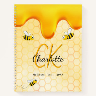 Carnet Bees miel nid d'abeille goutte de miel monogramme