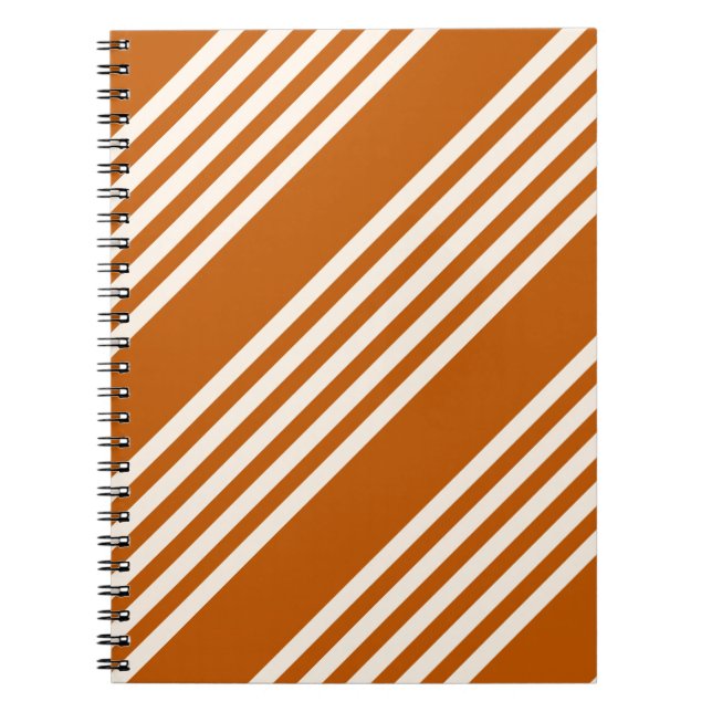 Carnet Beige et orange brûlé cinq rayures motif (Devant)