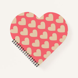 Carnet Beige Rouge mignon Simple Motif de coeur