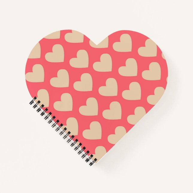 Carnet Beige Rouge mignon Simple Motif de coeur (Devant)