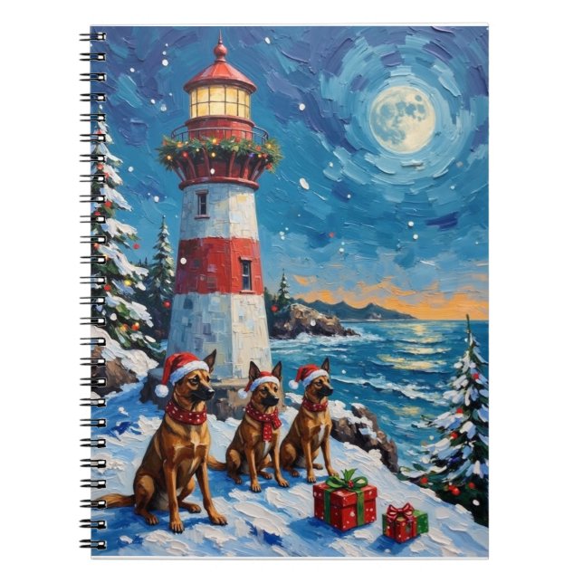 Carnet Belgian Malinois Noël Phare Vacances (Devant)