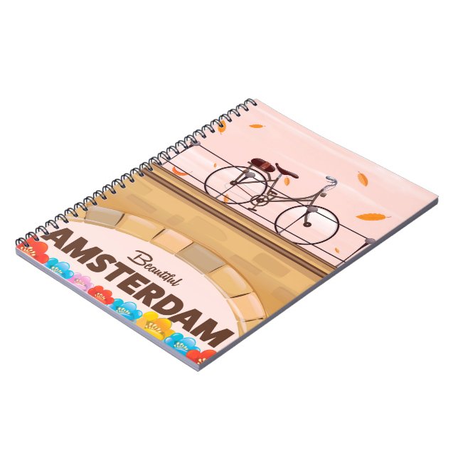 Carnet Belle affiche de voyage à vélo Amsterdam. (Côté gauche)