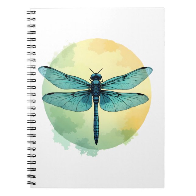 Carnet Belle Aquarelle de libellule verte Art Insect Lo (Devant)