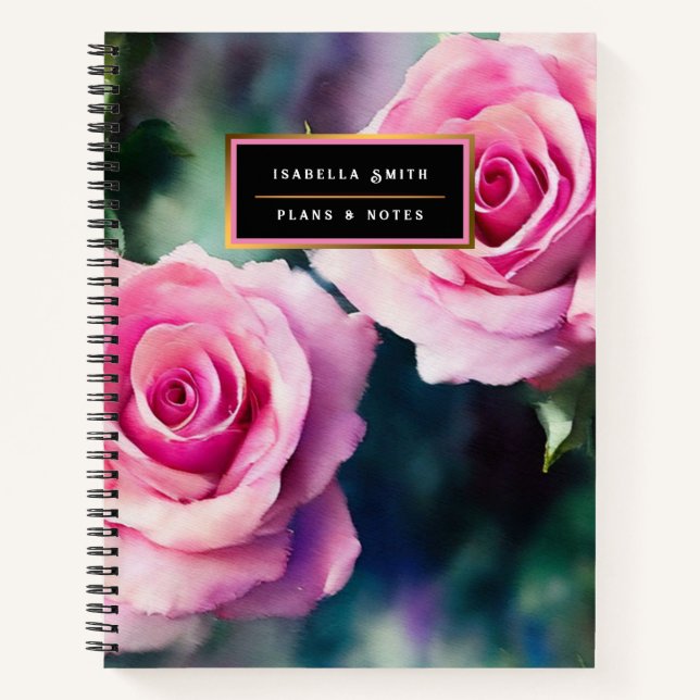Carnet Belle aquarelle moderne Collection Roses roses ros (Devant)