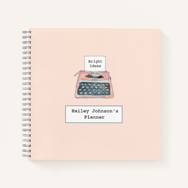 Carnet Belle aquarelle rétro machine à écrire rose (Devant)