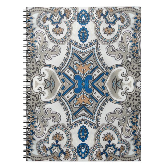 Carnet Belle arabesque blanche et bleue, motif islamique (Devant)