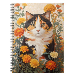 Carnet Belle Chat Calico Avec Fleurs Marigold