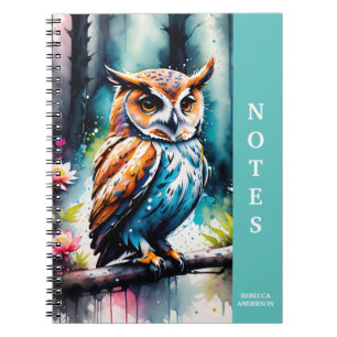 Carnet Belle chouette de style aquarelle éclaboussée