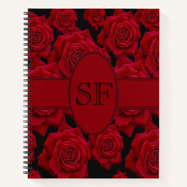 Carnet Belle et élégante fleur de rose rouge - Monogramme (Devant)