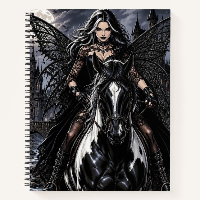 Carnet Belle Fée Gothique sur Cheval Noir  (Devant)