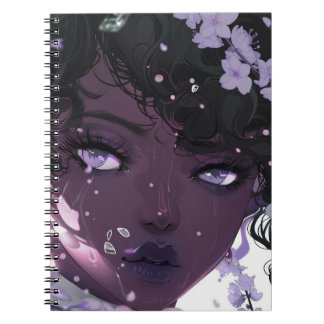 Carnet Belle femme noire aux fleurs violettes