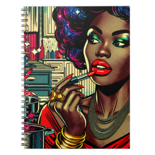 Carnet Belle femme se mettant du rouge à lèvres dans la c