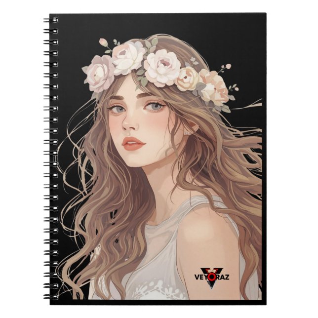 Carnet Belle Fille Anime Florale – Esthétique Pastel Douc (Devant)