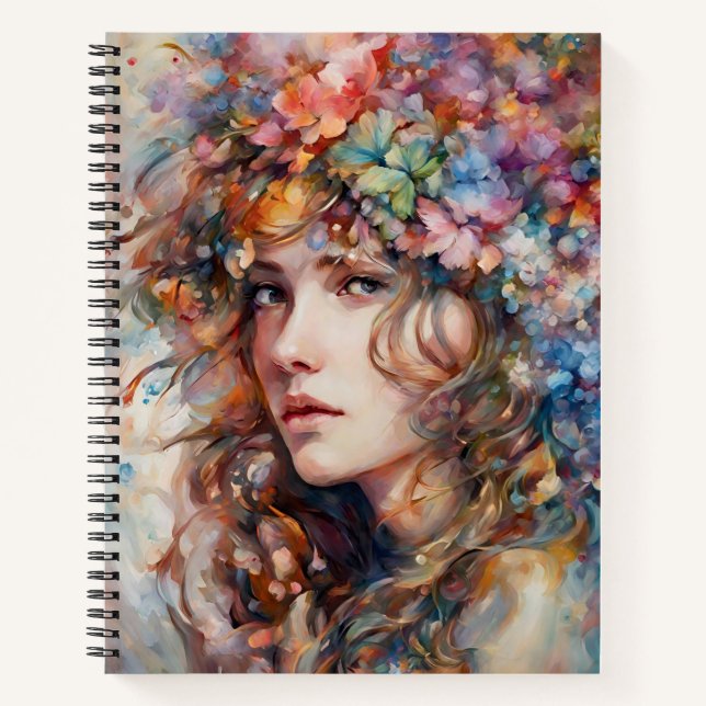 Carnet Belle Fille avec Fleurs dans les Cheveux  (Devant)