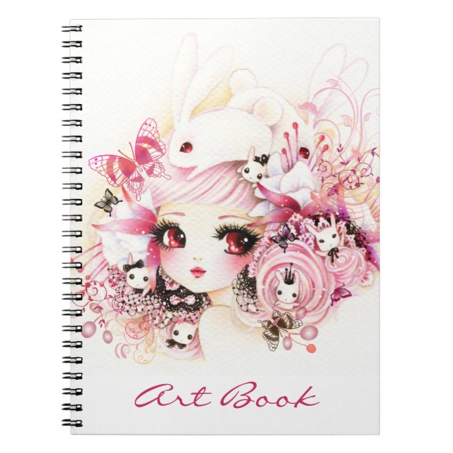 Carnet Belle fille avec les lapins mignons (Devant)