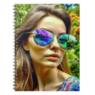 Carnet Belle Fille avec Reflet de Lunettes de Soleil Fleu