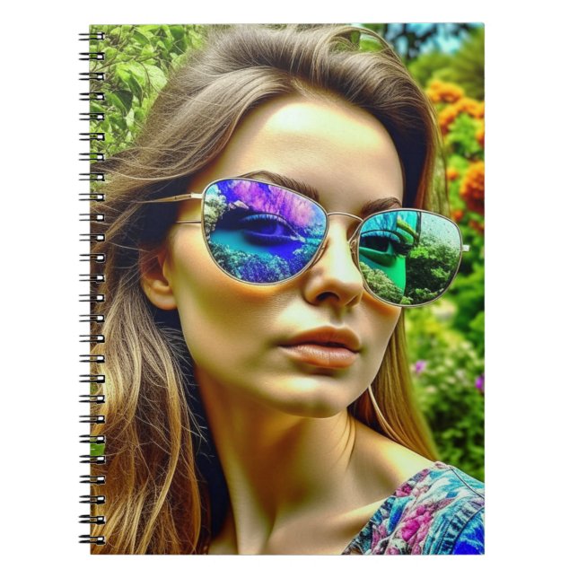 Carnet Belle Fille avec Reflet de Lunettes de Soleil Fleu (Devant)