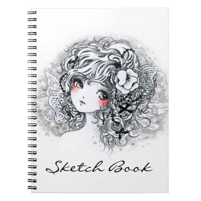 Carnet Belle fille d'anime en noir et blanc (Devant)