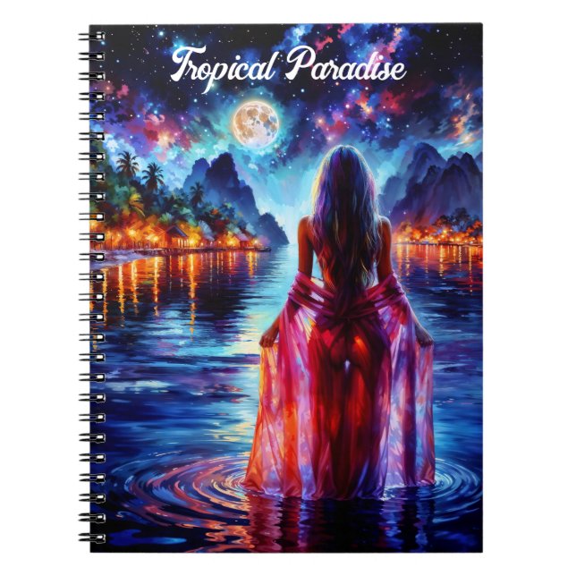 Carnet Belle fille regardant l'eau nocturne lumineuse (Devant)