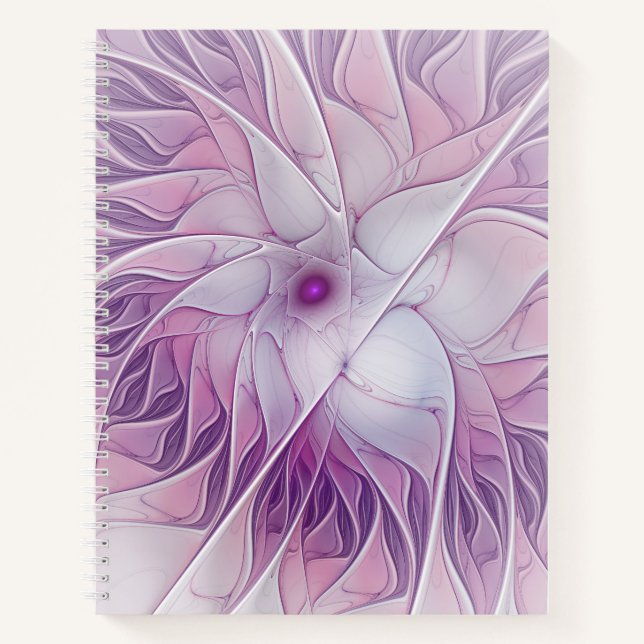 Carnet Belle Fleur rose moderne Fractal Art Abstrait (Devant)