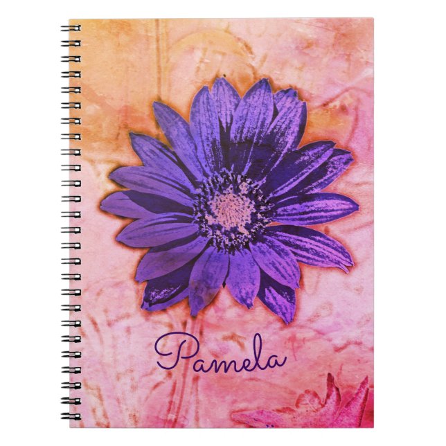 Carnet Belle fleur violette avec Arrière - plan rose (Devant)