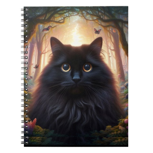 Carnet Belle Fluffy Chat Noir avec yeux or (Devant)