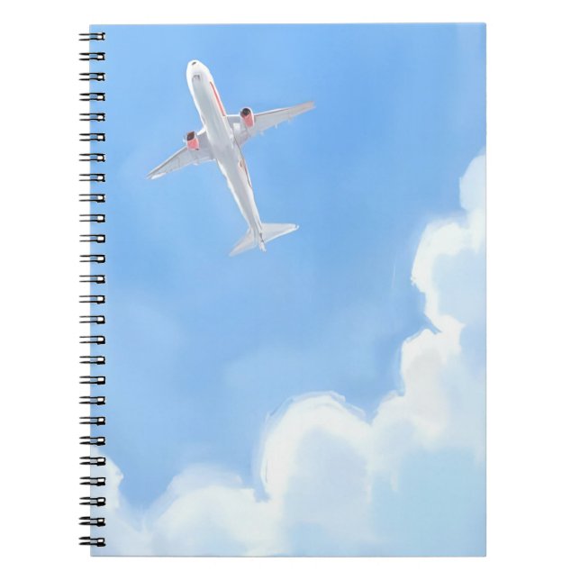 Carnet Belle Journée Ciel Bleu Nuages Avion Aquarelle (Devant)