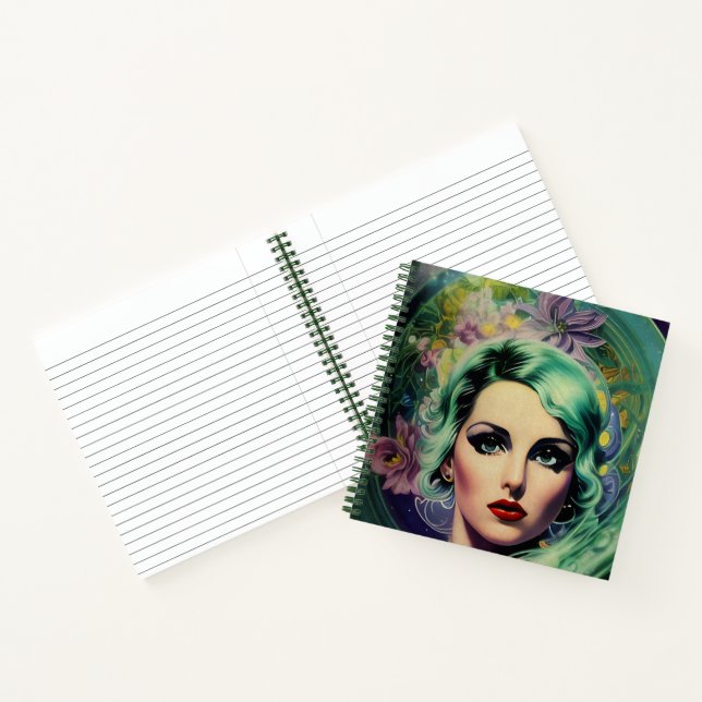 Carnet Belle Lavande & Green Retro Style Space Woman (Intérieur)