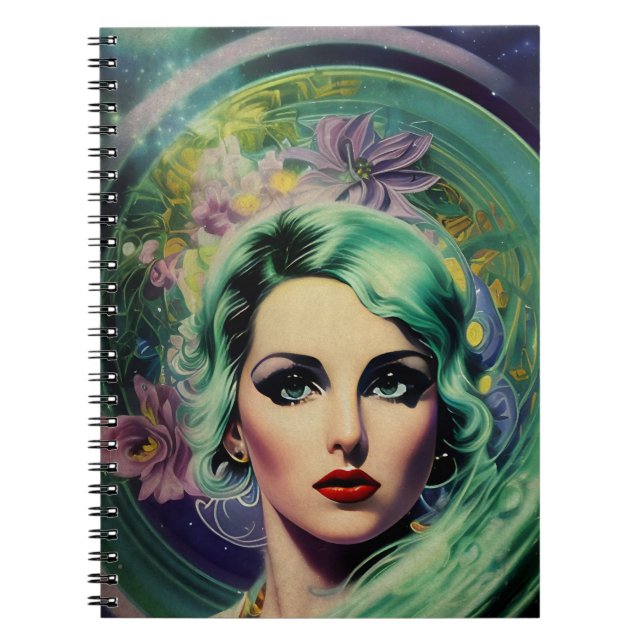 Carnet Belle Lavande & Green Retro Style Space Woman (Devant)