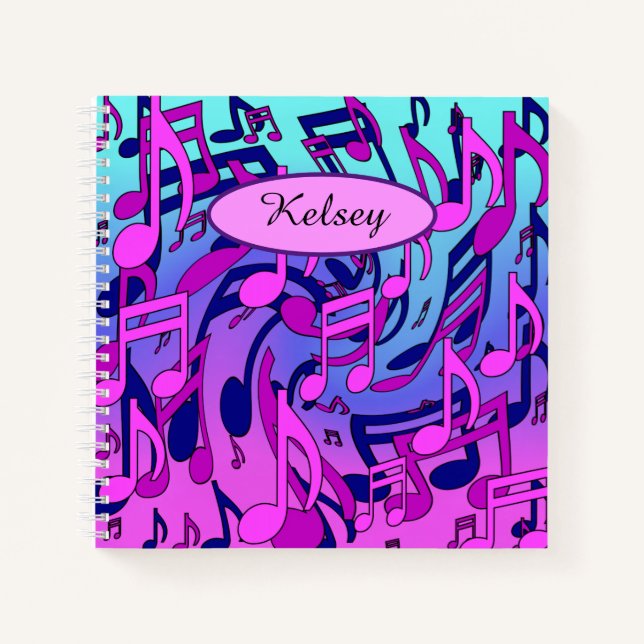 Carnet Belle Musique Notes musicales Animées Upbeat Artsy (Devant)