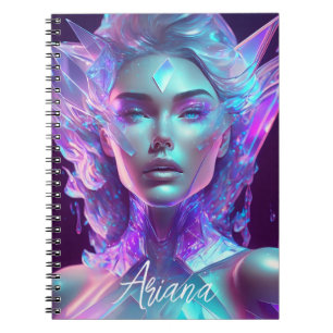 Carnet Belle œuvre d'art IA, jolie femme de glace comme V