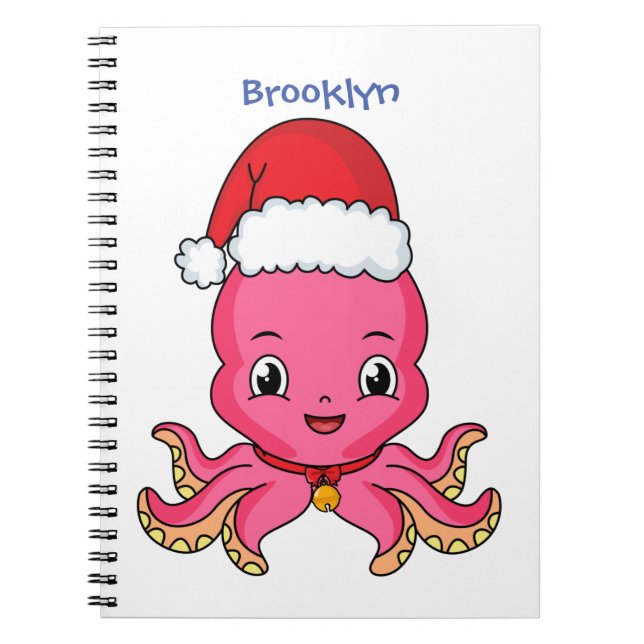 Carnet Belle pieuvre joyeuse en casquette de Noël (Devant)
