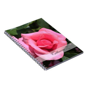 Carnet Belle rose rose fleur. Ajoutez votre nom